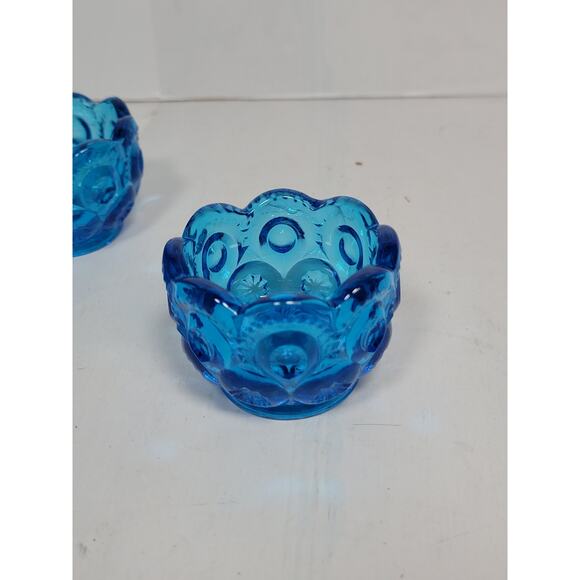 4 Vintage Smith Moon and Star Blue Salt Dip Cellars, Blue Pressed Glass - Picture 2 of 4